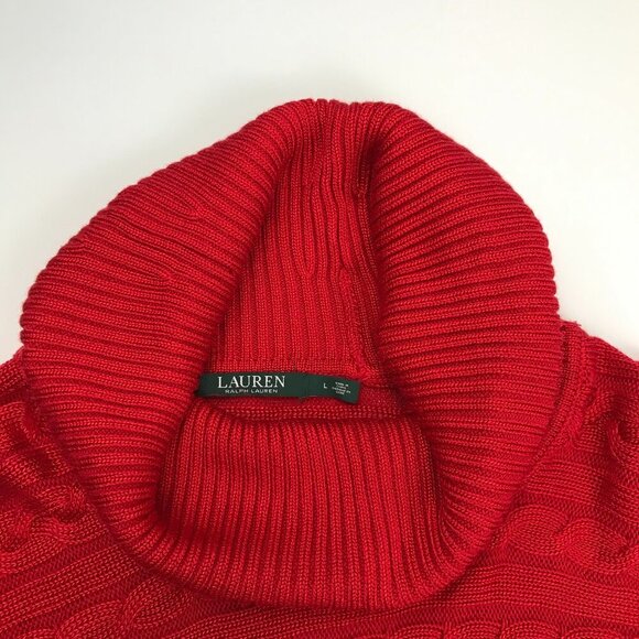 RALPH LAUREN RED Cotton Blend Large Cowl Knit Cable Sweater - Picture 4 of 7